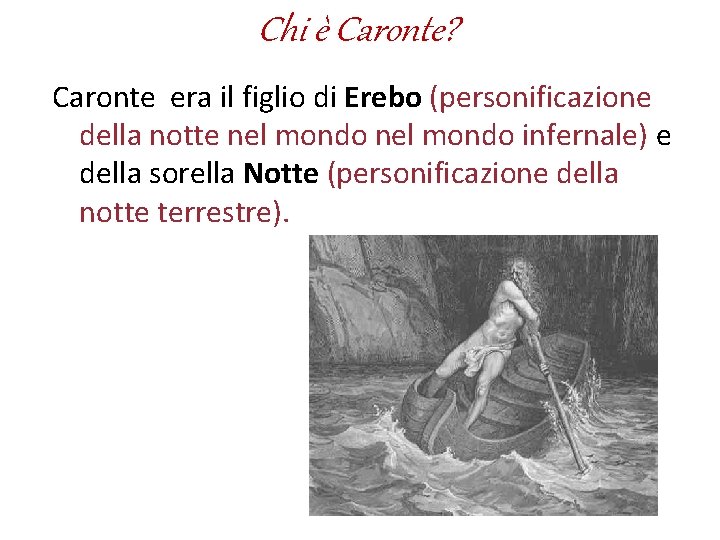 Chi è Caronte? Caronte era il figlio di Erebo (personificazione della notte nel mondo