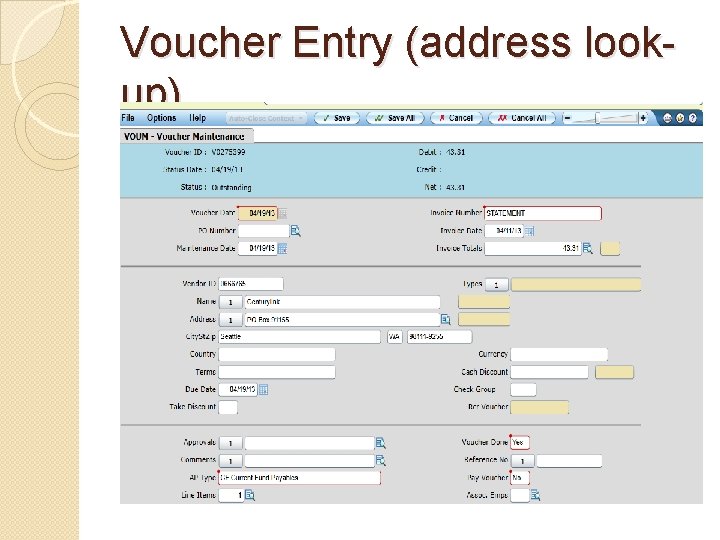 Voucher Entry (address lookup) 