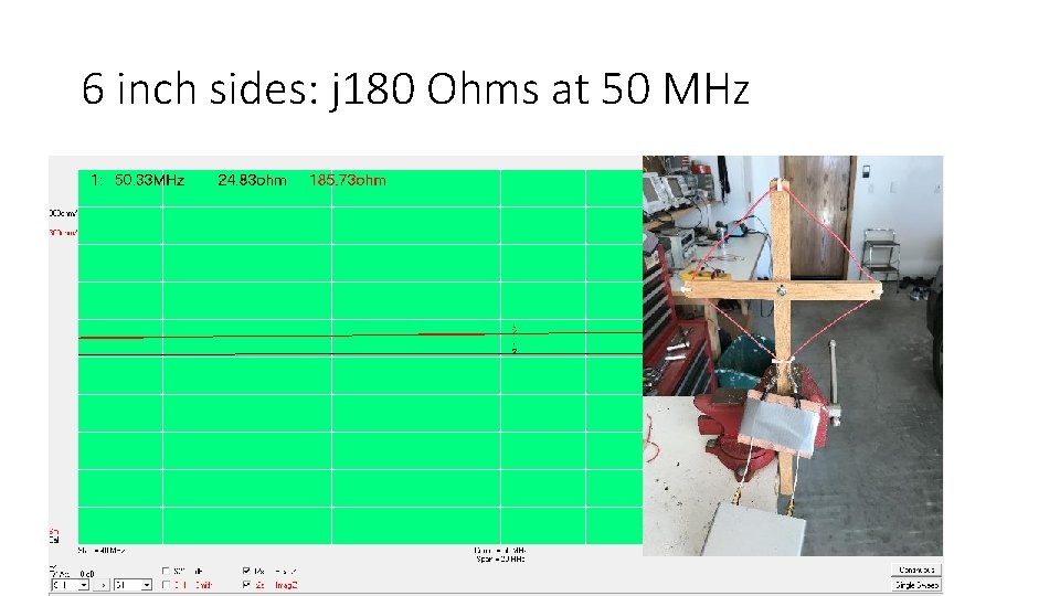 6 inch sides: j 180 Ohms at 50 MHz 