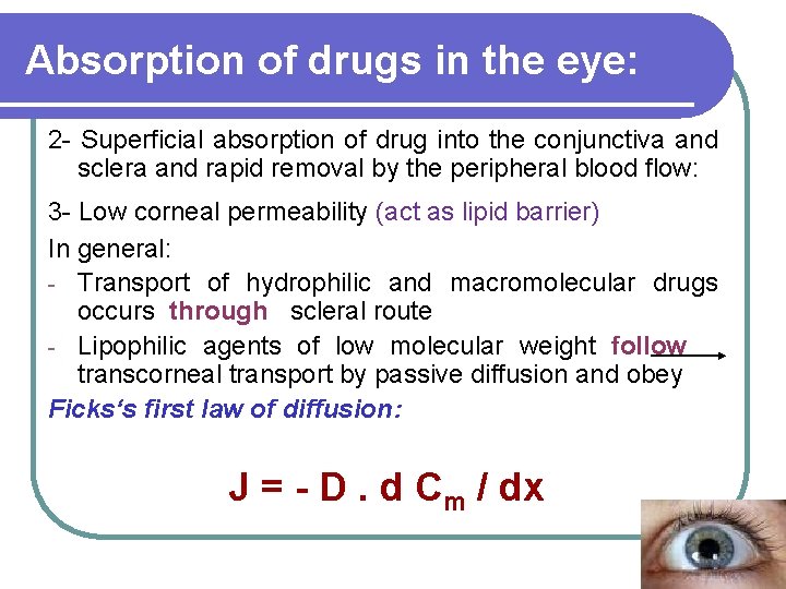 Absorption of drugs in the eye: 2 - Superficial absorption of drug into the