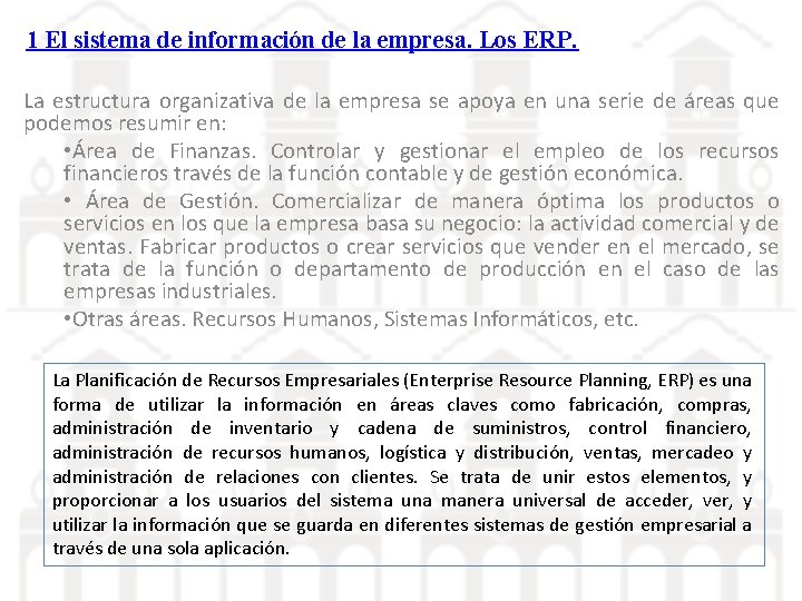 1 El sistema de información de la empresa. Los ERP. La estructura organizativa de