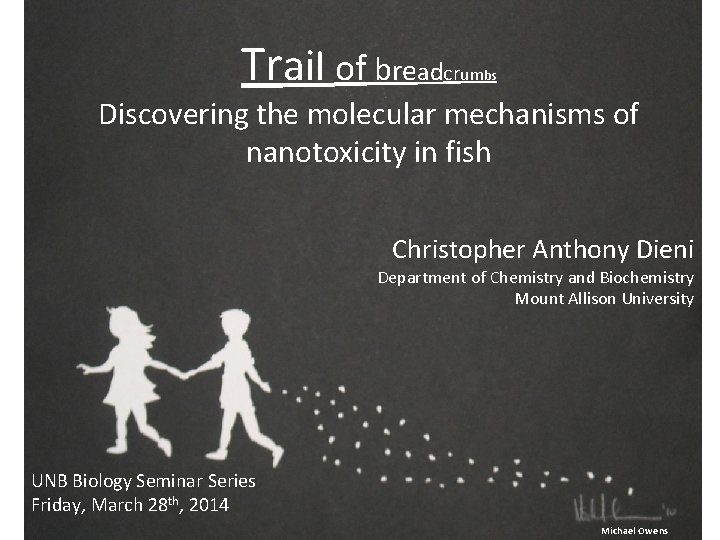 Trail of breadcr umbs Discovering the molecular mechanisms of nanotoxicity in fish Christopher Anthony