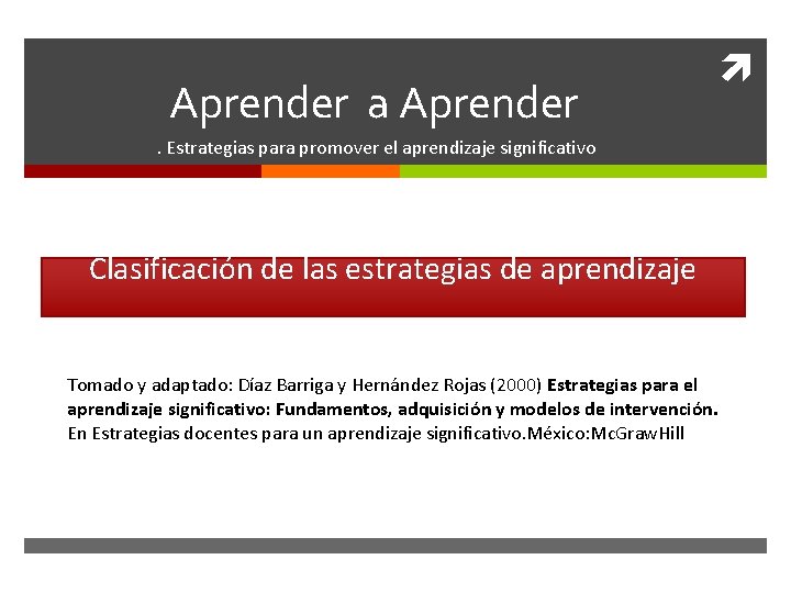 Aprender a Aprender. Estrategias para promover el aprendizaje significativo Clasificación de las estrategias de