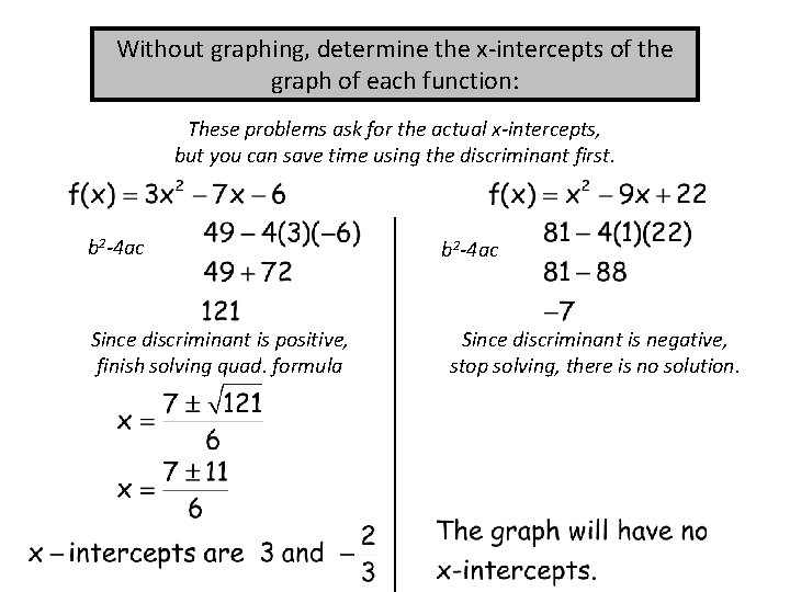 Without graphing, determine the x-intercepts of the graph of each function: These problems ask