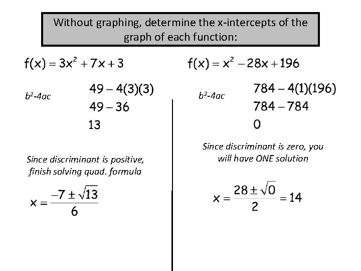 Without graphing, determine the x-intercepts of the graph of each function: b 2 -4