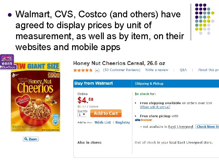 l Walmart, CVS, Costco (and others) have agreed to display prices by unit of l Walmart, CVS, Costco (and others) have agreed to display prices by unit of