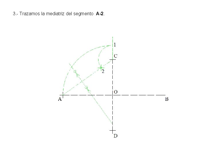 3. - Trazamos la mediatriz del segmento A-2. 3. - Trazamos la mediatriz del segmento A-2.