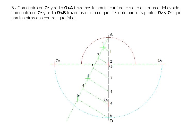 3. - Con centro en O 1 y radio O 1 -A trazamos la 3. - Con centro en O 1 y radio O 1 -A trazamos la