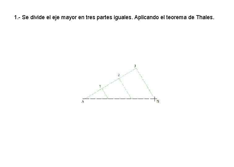 1. - Se divide el eje mayor en tres partes iguales. Aplicando el teorema 1. - Se divide el eje mayor en tres partes iguales. Aplicando el teorema