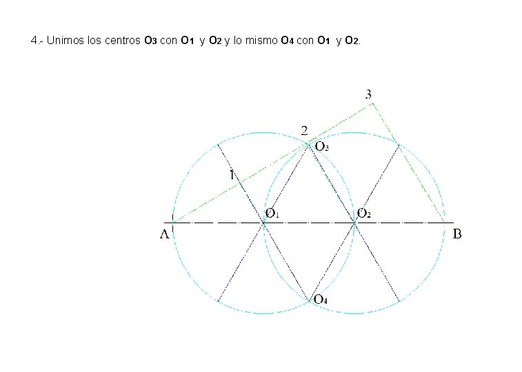 4. - Unimos los centros O 3 con O 1 y O 2 y 4. - Unimos los centros O 3 con O 1 y O 2 y