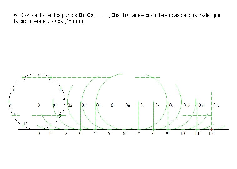 6. - Con centro en los puntos O 1, O 2, ……. , O 6. - Con centro en los puntos O 1, O 2, ……. , O