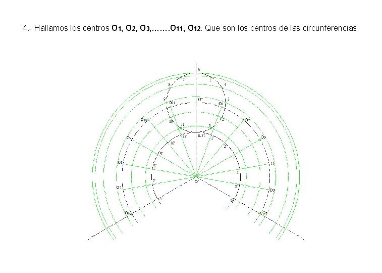 4. - Hallamos los centros O 1, O 2, O 3, ……. O 11, 4. - Hallamos los centros O 1, O 2, O 3, ……. O 11,