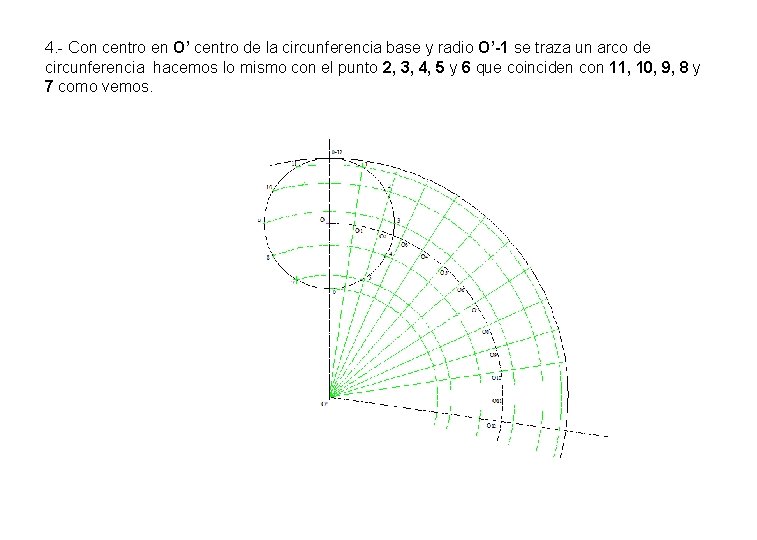 4. - Con centro en O’ centro de la circunferencia base y radio O’-1 4. - Con centro en O’ centro de la circunferencia base y radio O’-1