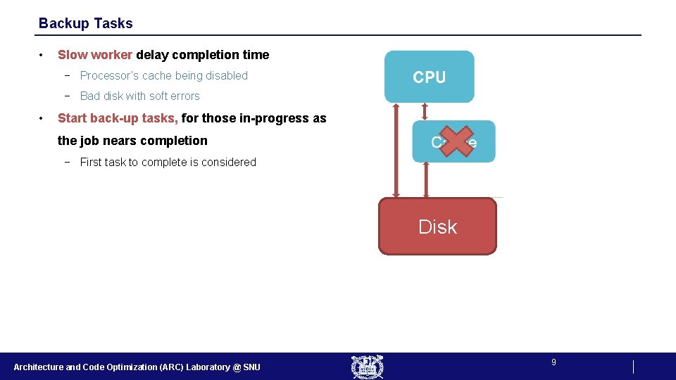 Backup Tasks • Slow worker delay completion time − Processor’s cache being disabled −