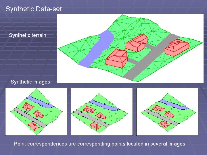 Synthetic Data-set Synthetic terrain Synthetic images Point correspondences are corresponding points located in several