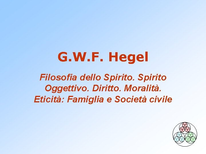 G. W. F. Hegel Filosofia dello Spirito Oggettivo. Diritto. Moralità. Eticità: Famiglia e Società