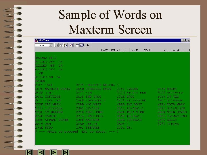 Sample of Words on Maxterm Screen 