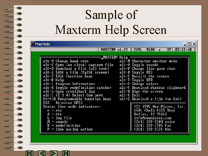Sample of Maxterm Help Screen 