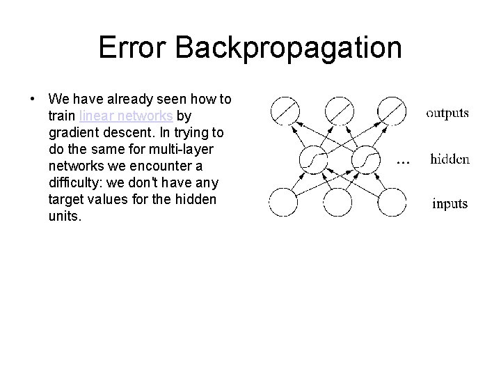 Error Backpropagation • We have already seen how to train linear networks by gradient