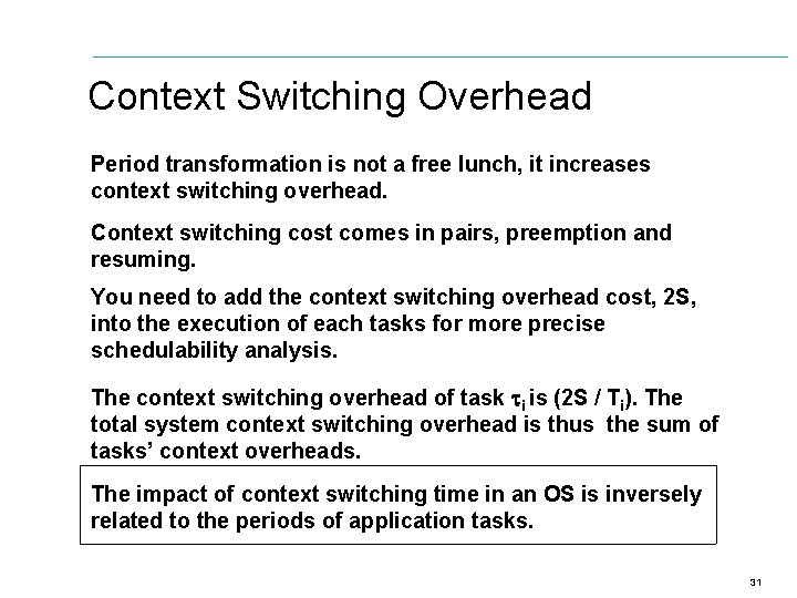 Context Switching Overhead Period transformation is not a free lunch, it increases context switching