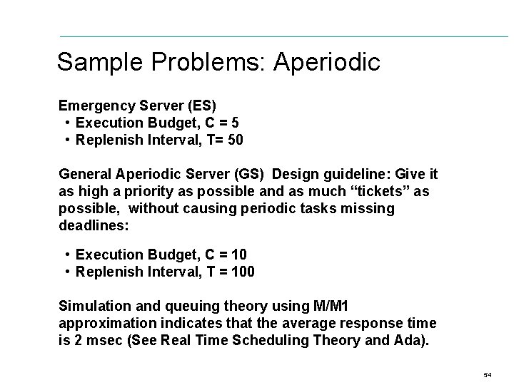 Sample Problems: Aperiodic Emergency Server (ES) • Execution Budget, C = 5 • Replenish