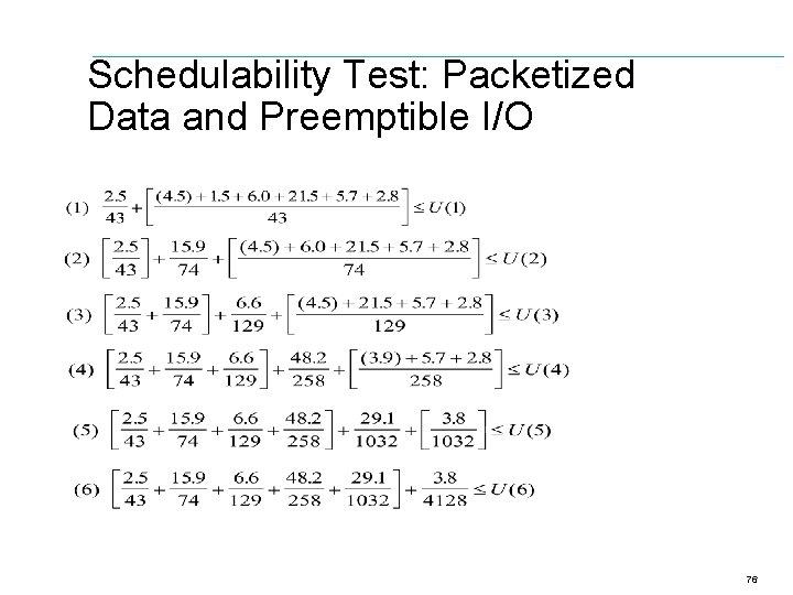 Schedulability Test: Packetized Data and Preemptible I/O 76 