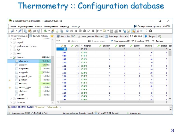 Thermometry : : Configuration database 8 