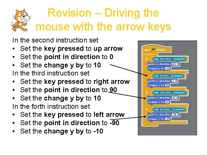 Revision – Driving the mouse with the arrow keys In the second instruction set
