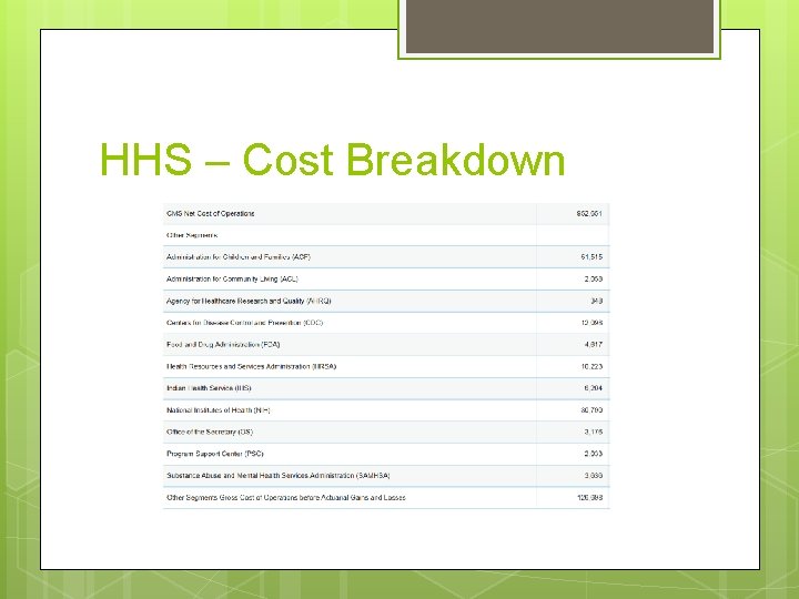 HHS – Cost Breakdown 