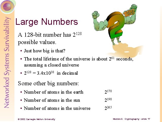 Large Numbers A 128 -bit number has 2128 possible values. • Just how big