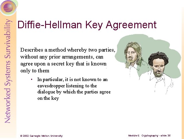 Diffie-Hellman Key Agreement Describes a method whereby two parties, without any prior arrangements, can