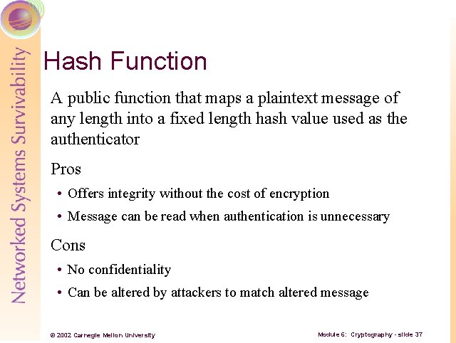 Hash Function A public function that maps a plaintext message of any length into