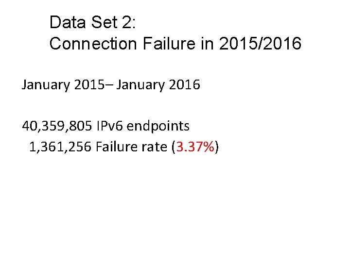 Data Set 2: Connection Failure in 2015/2016 January 2015– January 2016 40, 359, 805