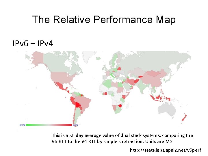 The Relative Performance Map IPv 6 – IPv 4 This is a 30 day