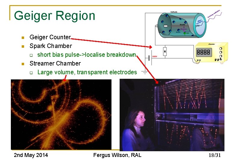 Geiger Region n Geiger Counter Spark Chamber q short bias pulse->localise breakdown Streamer Chamber Geiger Region n Geiger Counter Spark Chamber q short bias pulse->localise breakdown Streamer Chamber