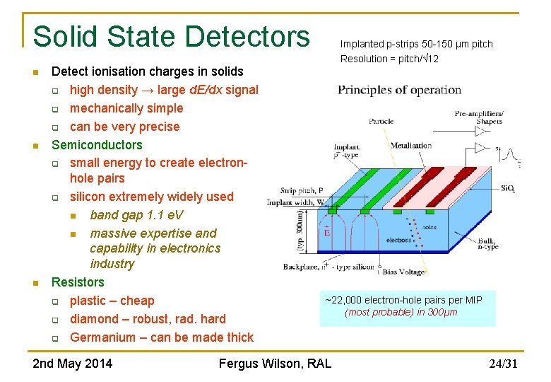 Solid State Detectors n n n Detect ionisation charges in solids q high density