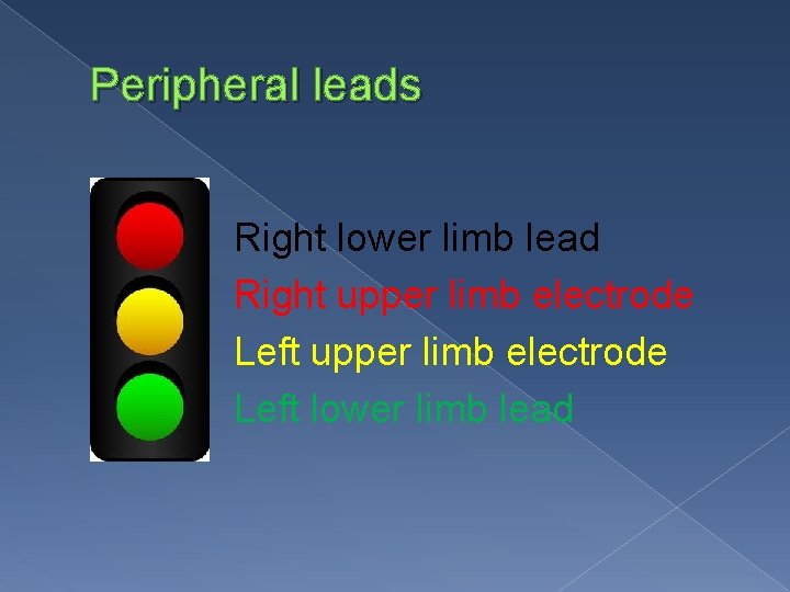 Peripheral leads Right lower limb lead Right upper limb electrode Left lower limb lead