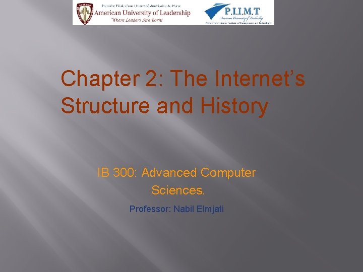 Chapter 2: The Internet’s Structure and History IB 300: Advanced Computer Sciences. Professor: Nabil