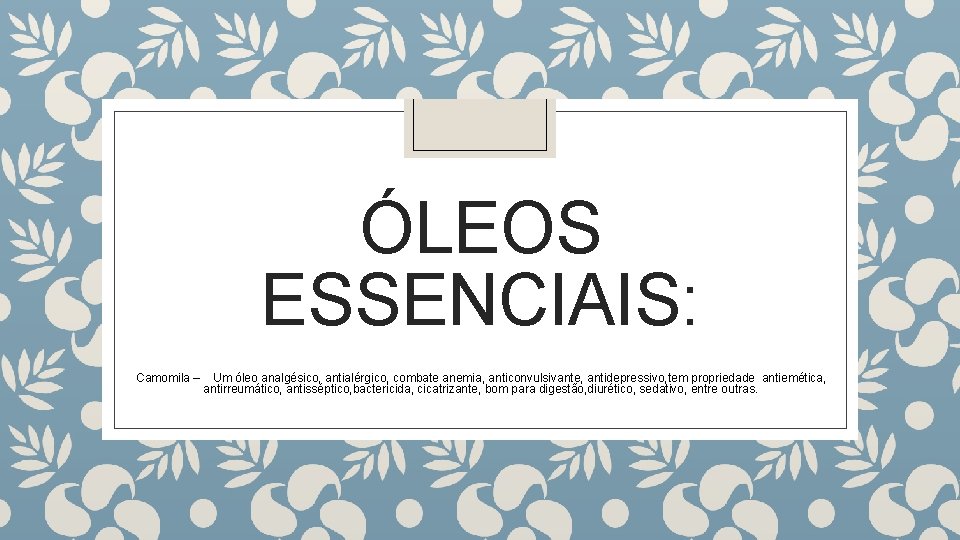 ÓLEOS ESSENCIAIS: Camomila – Um óleo analgésico, antialérgico, combate anemia, anticonvulsivante, antidepressivo, tem propriedade