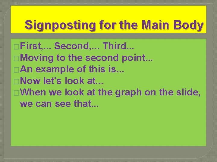 Signposting for the Main Body �First, . . . Second, . . . Third. Signposting for the Main Body �First, . . . Second, . . . Third.