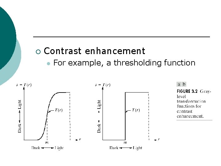 ¡ Contrast enhancement l For example, a thresholding function 