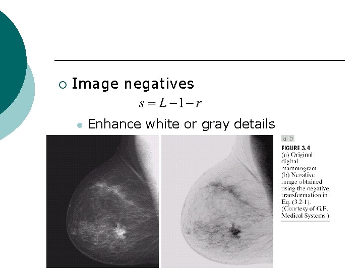 ¡ Image negatives l Enhance white or gray details 