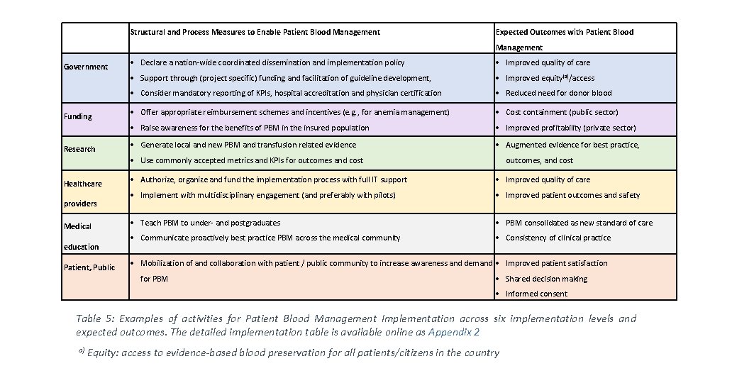 Structural and Process Measures to Enable Patient Blood Management Expected Outcomes with Patient Blood