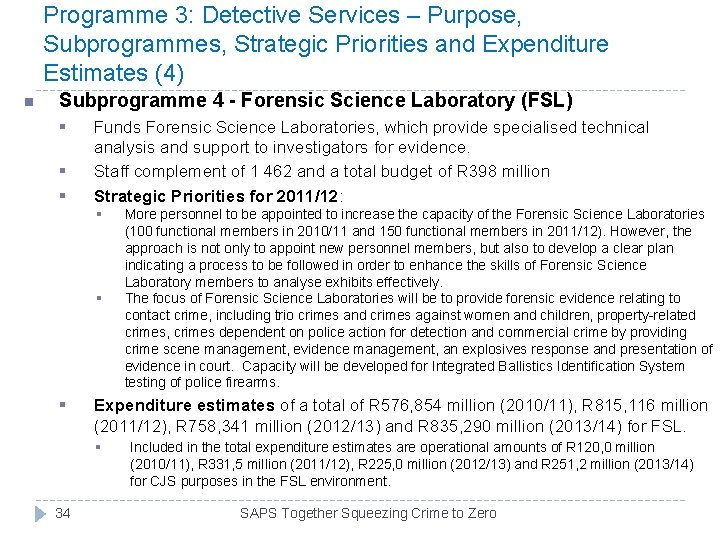 Programme 3: Detective Services – Purpose, Subprogrammes, Strategic Priorities and Expenditure Estimates (4) n Programme 3: Detective Services – Purpose, Subprogrammes, Strategic Priorities and Expenditure Estimates (4) n