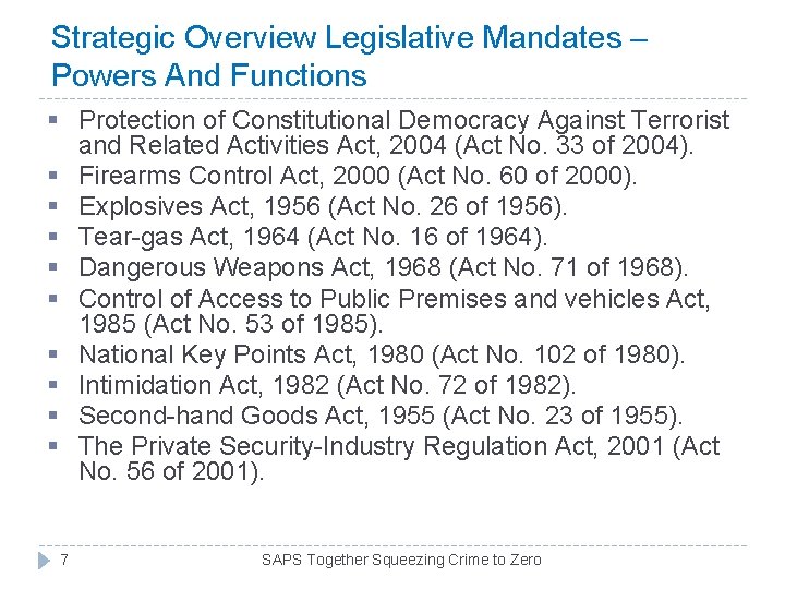 Strategic Overview Legislative Mandates – Powers And Functions § Protection of Constitutional Democracy Against Strategic Overview Legislative Mandates – Powers And Functions § Protection of Constitutional Democracy Against