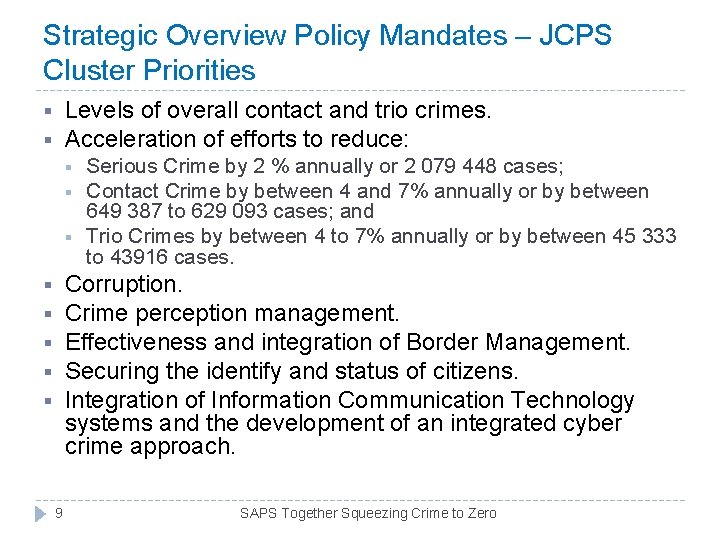 Strategic Overview Policy Mandates – JCPS Cluster Priorities Levels of overall contact and trio Strategic Overview Policy Mandates – JCPS Cluster Priorities Levels of overall contact and trio