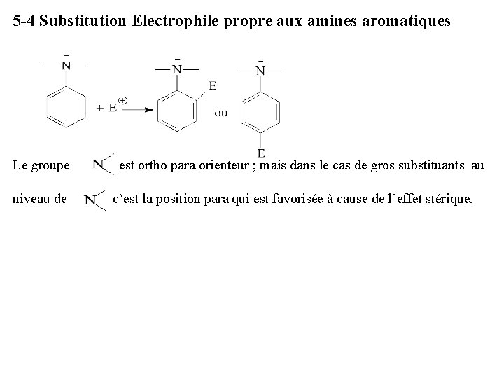 5 -4 Substitution Electrophile propre aux amines aromatiques Le groupe niveau de est ortho