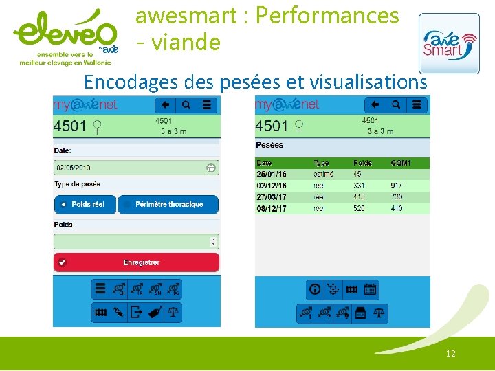 awesmart : Performances - viande Encodages des pesées et visualisations 12 