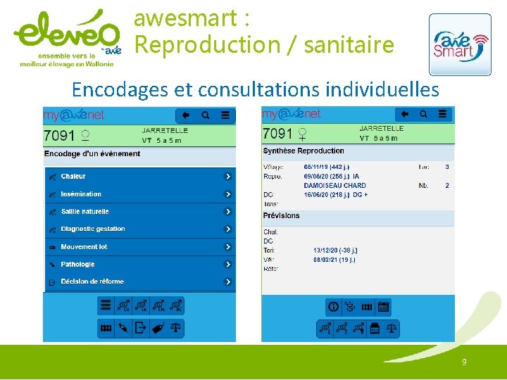 awesmart : Reproduction / sanitaire Encodages et consultations individuelles 9 