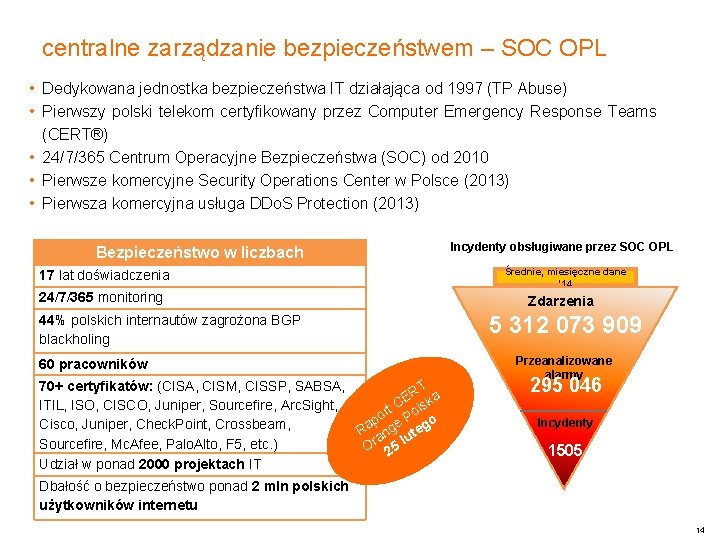 centralne zarządzanie bezpieczeństwem – SOC OPL • Dedykowana jednostka bezpieczeństwa IT działająca od 1997